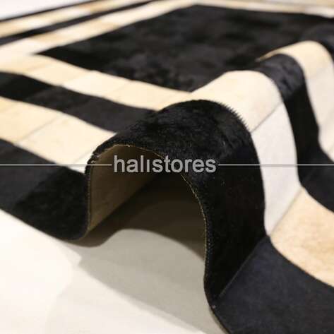Deri Patchwork Halı Siyah-Krem - 4