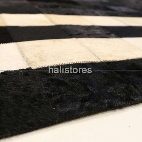 Deri Patchwork Halı Siyah-Krem - 5