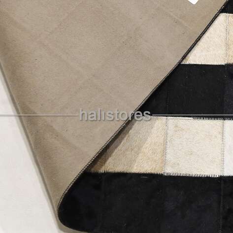 Deri Patchwork Halı Siyah-Krem - 6