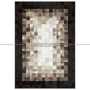 Deri Patchwork Halı Siyah-Krem Geçişli (1)