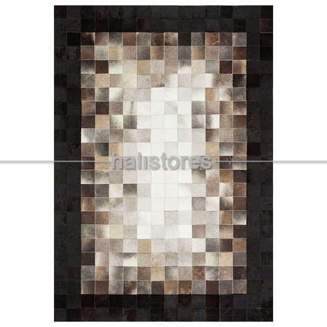 Deri Patchwork Halı Siyah-Krem Geçişli - 1