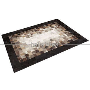 Deri Patchwork Halı Siyah-Krem Geçişli (2)