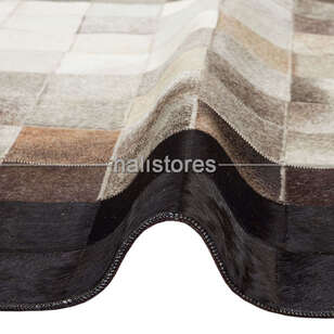 Deri Patchwork Halı Siyah-Krem Geçişli (3)
