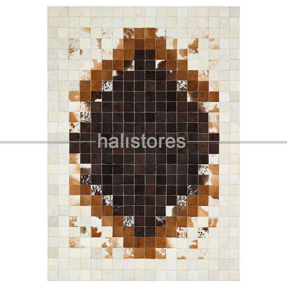 Deri Patchwork Kahve-Krem Geçişli Halı