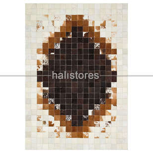 Deri Patchwork Kahve-Krem Geçişli Halı (1)