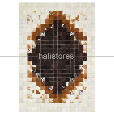 Deri Patchwork Kahve-Krem Geçişli Halı - 1