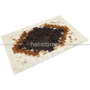 Deri Patchwork Kahve-Krem Geçişli Halı (2)