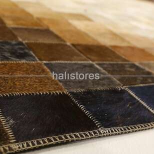 Deri Patchwork Krem-Kahve Geçişli Halı (5)