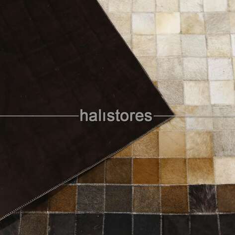 Deri Patchwork Krem-Kahve Geçişli Halı - 6