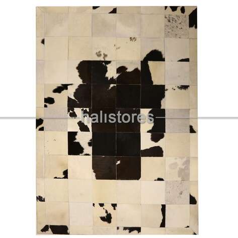 Deri Patchwork Krem-Koyu Kahve Geçişli Halı - 1
