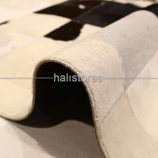 Deri Patchwork Krem-Koyu Kahve Geçişli Halı (3)
