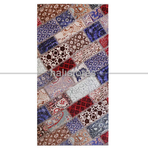 Desenli Ucuz Halı Patchwork Mavi - 3
