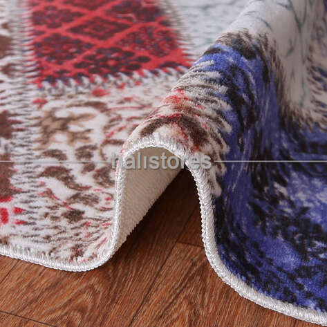 Desenli Ucuz Halı Patchwork Mavi - 4