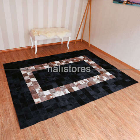 Doğal Dana Deri Patchwork Halı - 1