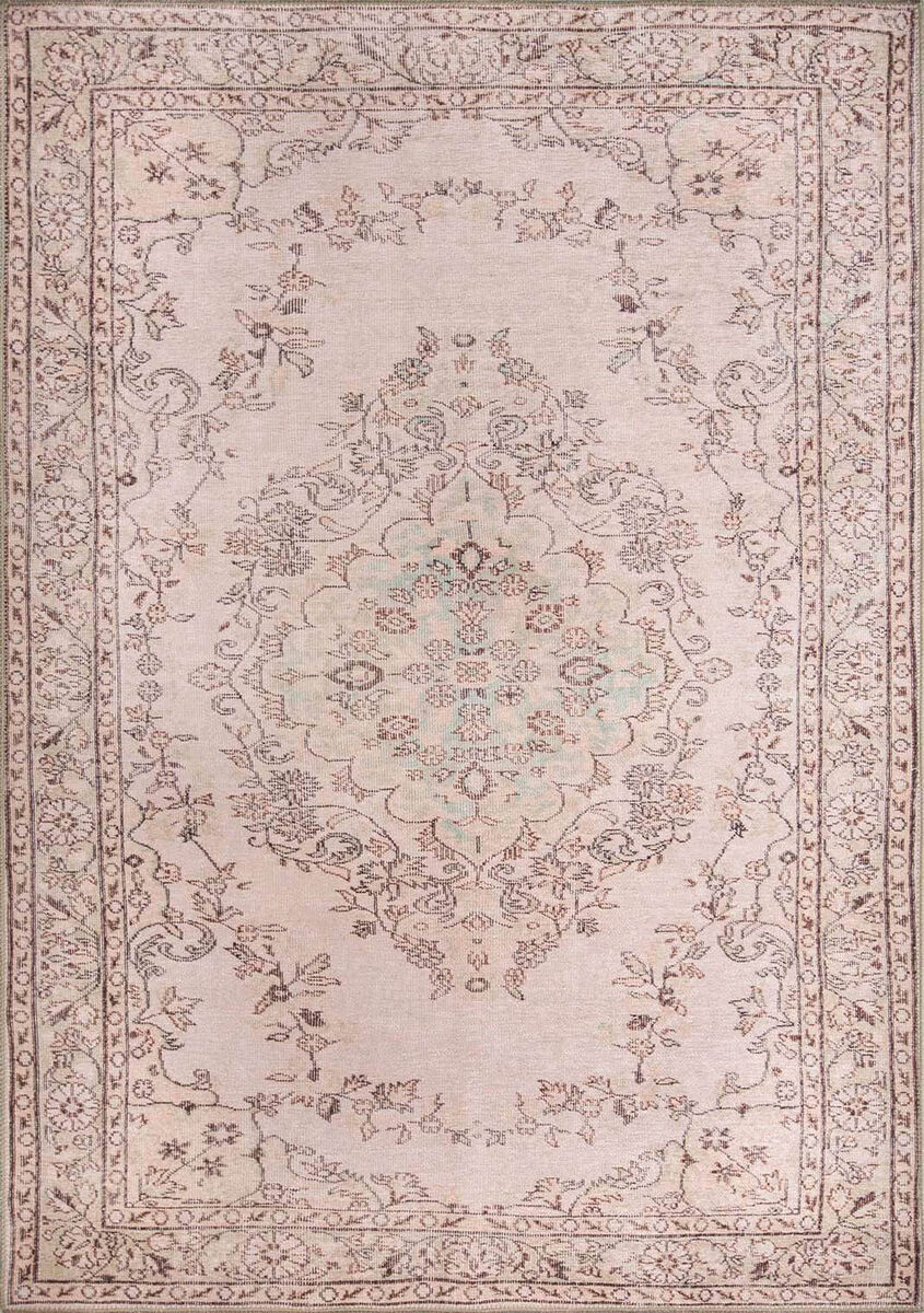 Vintage Eskitme Desenli Dokuma Taban Dekoratif Bej Halı HS 20
