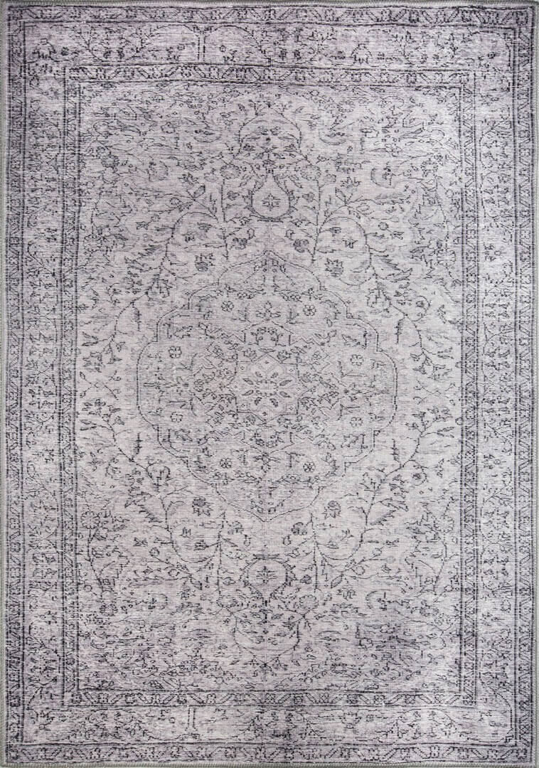 Vintage Eskitme Desenli Dokuma Taban Dekoratif Gri Halı HS 97