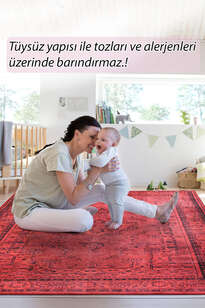 Vintage Eskitme Desenli Dokuma Taban Dekoratif Kırmızı Halı HS 29 (7)
