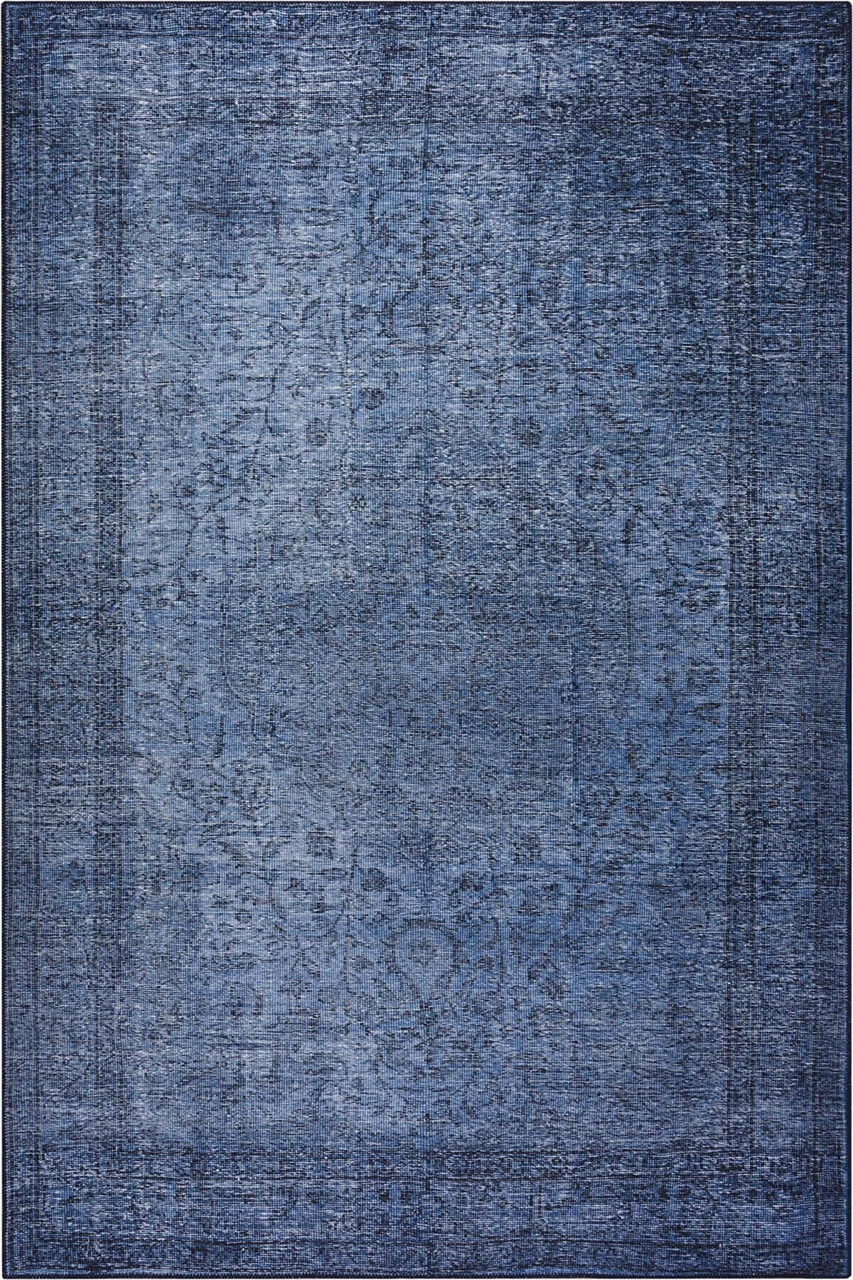 Vintage Eskitme Desenli Dokuma Taban Dekoratif Lacivert Halı HS 138