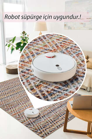 Vintage Eskitme Desenli Dokuma Taban Dekoratif Renkli Halı HS 260 - 6