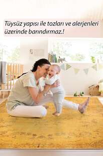 Vintage Eskitme Desenli Dokuma Taban Dekoratif Sarı Halı HS 27 (7)
