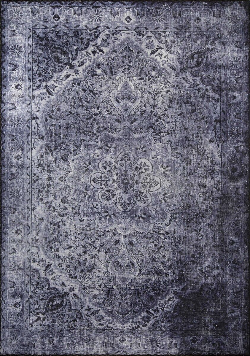 Eskitme Vintage Desenli Dokuma Taban Dekoratif Gri Halı HS 22