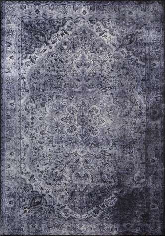 Eskitme Vintage Desenli Dokuma Taban Dekoratif Gri Halı HS 22 - 1