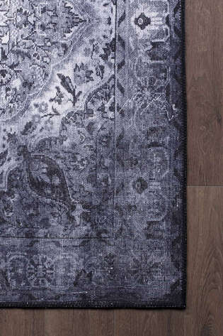 Eskitme Vintage Desenli Dokuma Taban Dekoratif Gri Halı HS 22 - 2