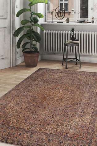 Eskitme Vintage Desenli Dokuma Taban Dekoratif Kahve Halı HS 25 - 2