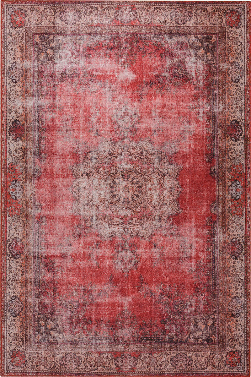 Eskitme Vintage Desenli Dokuma Taban Dekoratif Kırmızı Halı HS 119