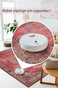 Eskitme Vintage Desenli Dokuma Taban Dekoratif Kırmızı Halı HS 119 (5)