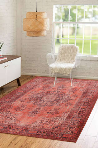 Eskitme Vintage Desenli Dokuma Taban Dekoratif Kırmızı Halı HS 131 - 2