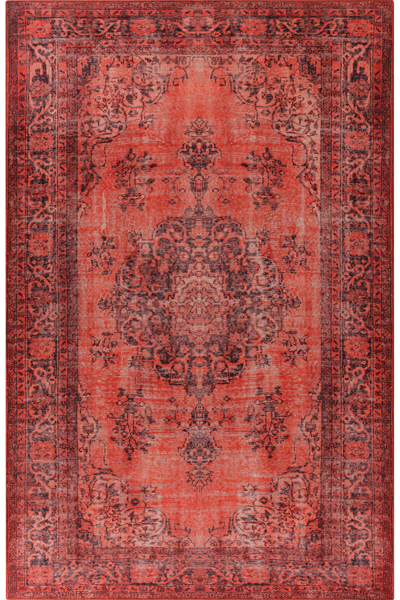 Eskitme Vintage Desenli Dokuma Taban Dekoratif Kırmızı Halı HS 131