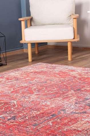 Eskitme Vintage Desenli Dokuma Taban Dekoratif Kırmızı Halı HS 269 - 2