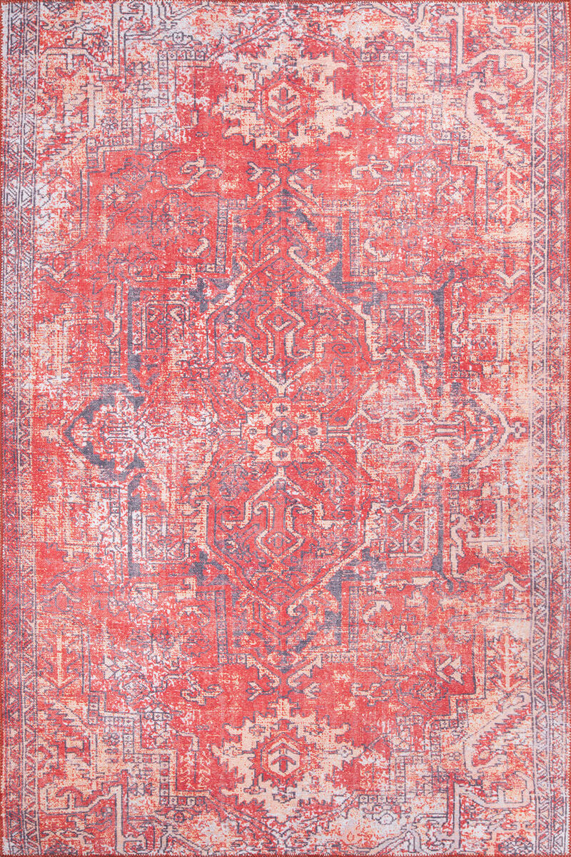 Eskitme Vintage Desenli Dokuma Taban Dekoratif Kırmızı Halı HS 269