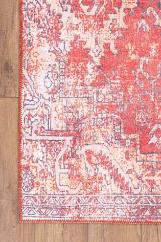 Eskitme Vintage Desenli Dokuma Taban Dekoratif Kırmızı Halı HS 269 - 3
