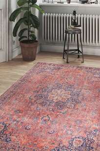 Eskitme Vintage Desenli Dokuma Taban Dekoratif Kırmızı Halı HS 370 (2)