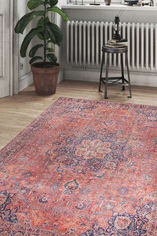Eskitme Vintage Desenli Dokuma Taban Dekoratif Kırmızı Halı HS 370 - 2