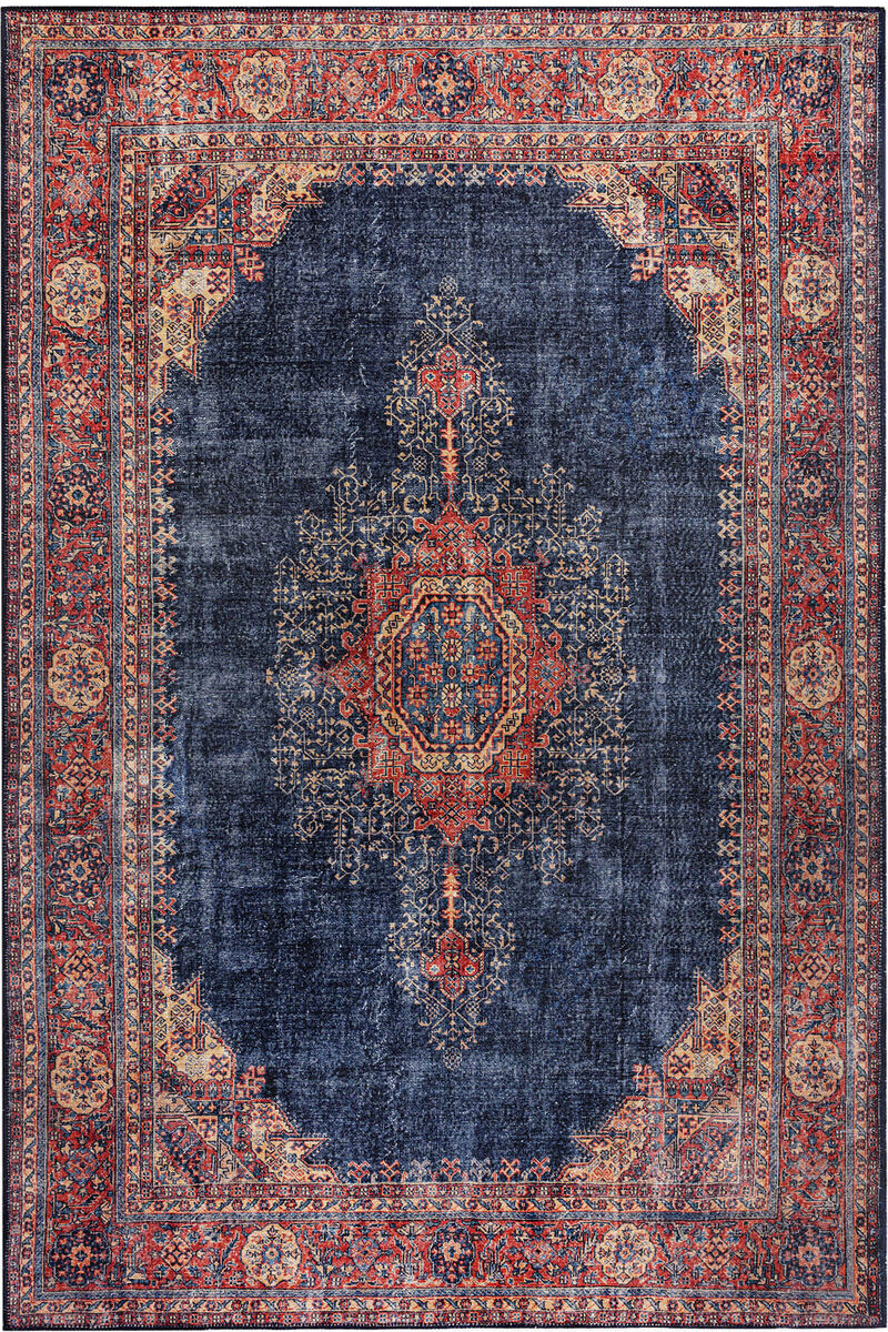 Eskitme Vintage Desenli Dokuma Taban Dekoratif Lacivert Halı HS 26
