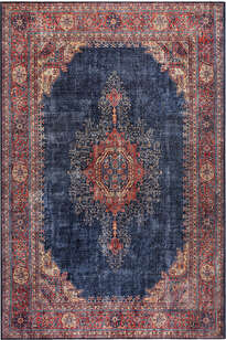 Eskitme Vintage Desenli Dokuma Taban Dekoratif Lacivert Halı HS 26 (1)