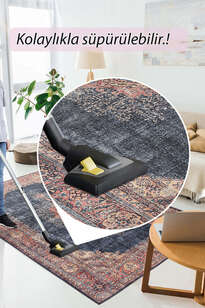 Eskitme Vintage Desenli Dokuma Taban Dekoratif Lacivert Halı HS 26 (6)