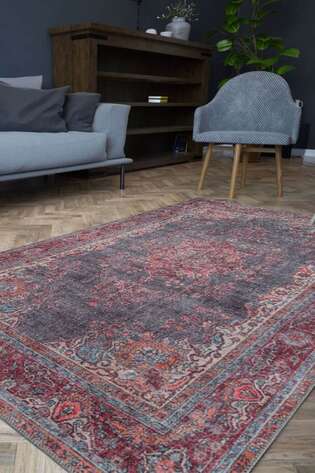 Eskitme Vintage Desenli Dokuma Taban Dekoratif Rustik Halı HS 93 - 2