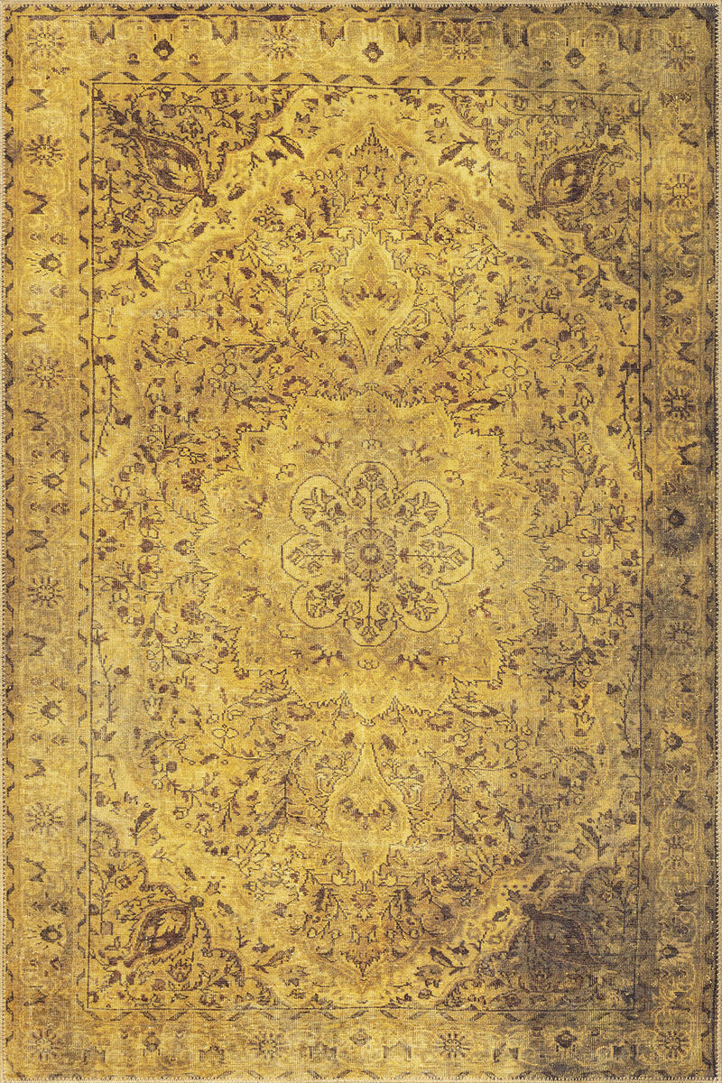 Eskitme Vintage Desenli Dokuma Taban Dekoratif Sarı Halı HS 24