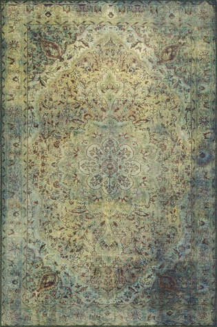 Eskitme Vintage Desenli Dokuma Taban Dekoratif Yeşil Halı HS 23 - 1