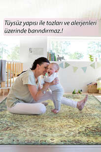 Eskitme Vintage Desenli Dokuma Taban Dekoratif Yeşil Halı HS 23 (7)