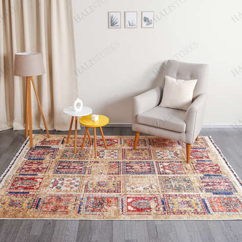 Etnik Desenli Bej Yolluk Halı Milas 5031 - 1