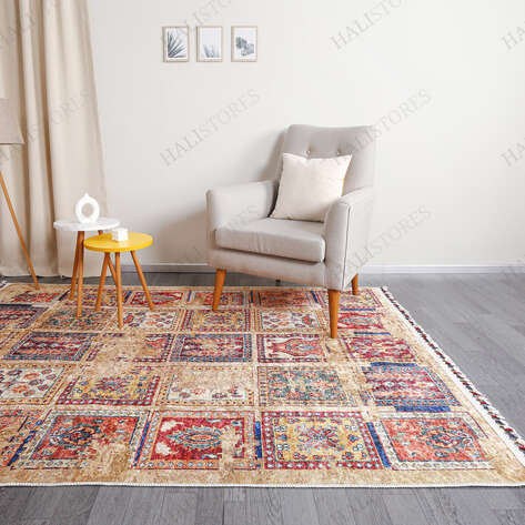 Etnik Desenli Bej Yolluk Halı Milas 5031 - 3