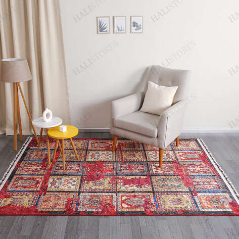 Etnik Desenli Bordo Kilim Halı Milas 5030 - 1