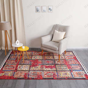 Etnik Desenli Bordo Kilim Halı Milas 5030 (1)