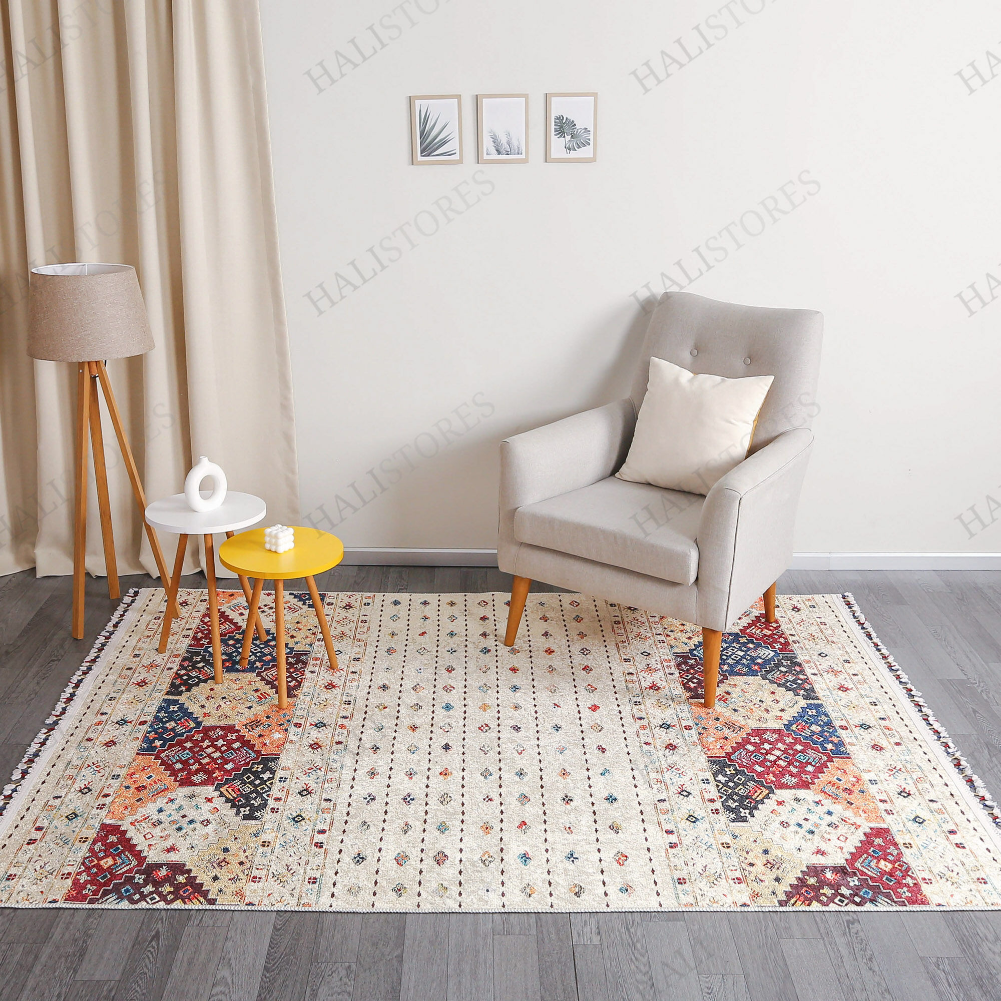 Etnik Desenli Krem Kilim Halı Milas 5034