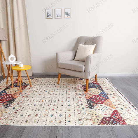 Etnik Desenli Krem Kilim Halı Milas 5034 - 3
